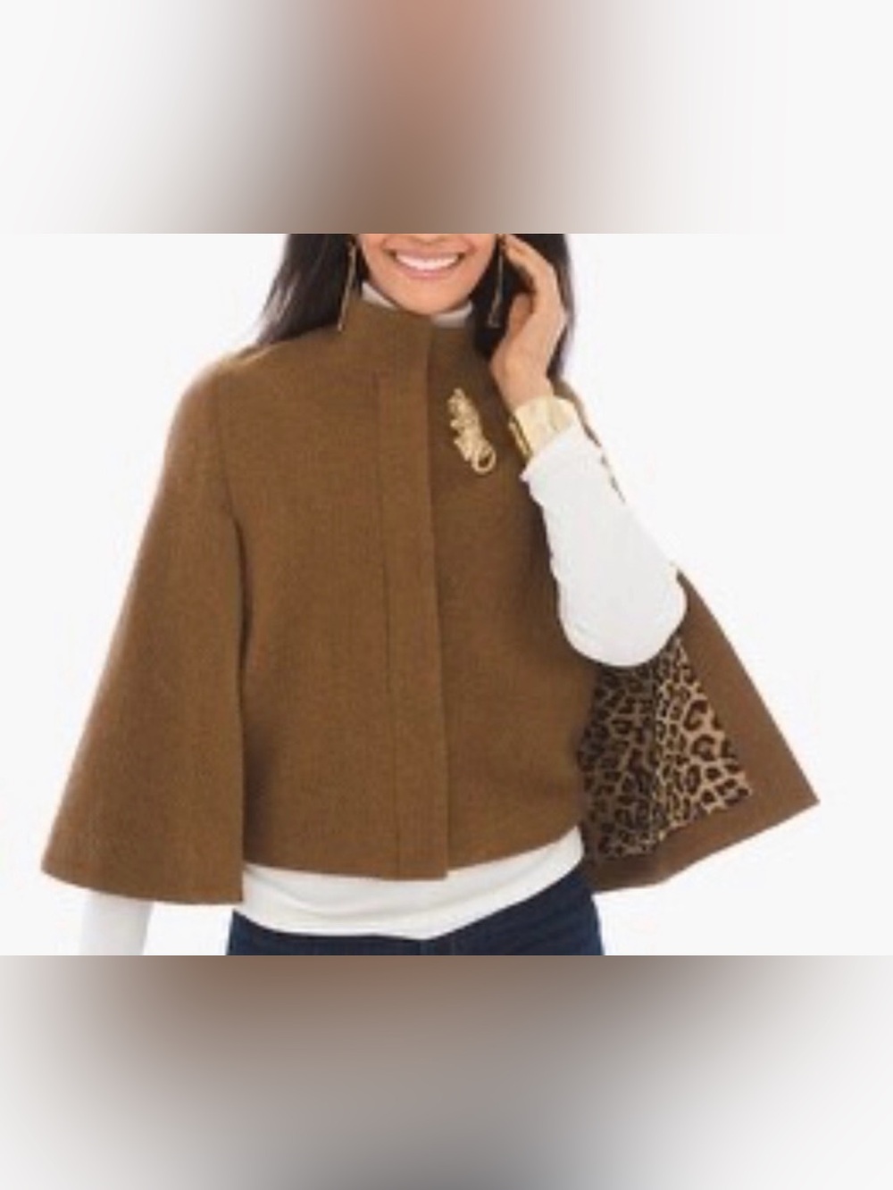 Chico's Camel Cape with Leopard-Print Lining